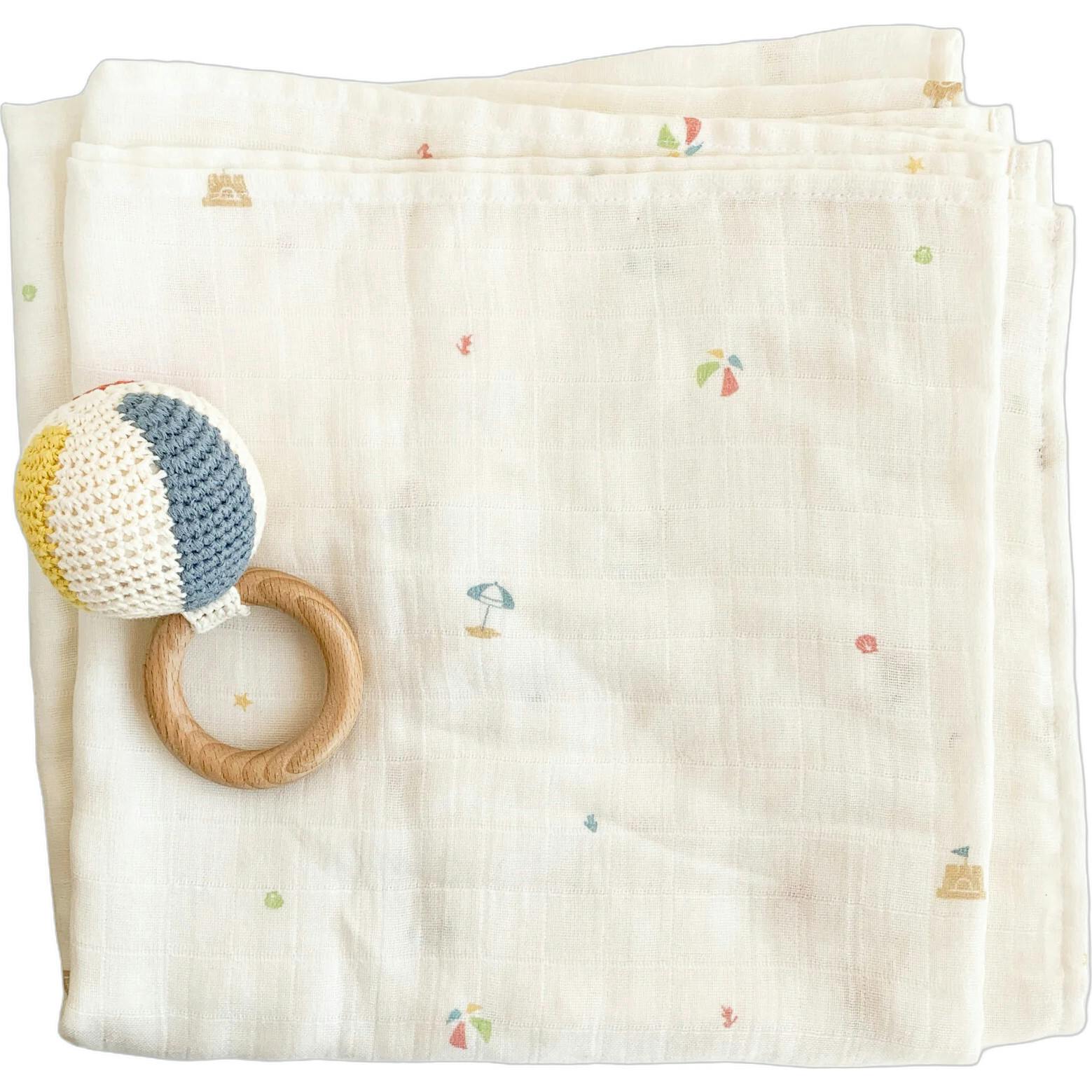Beach Swaddle and Teether Set - Beach Ball