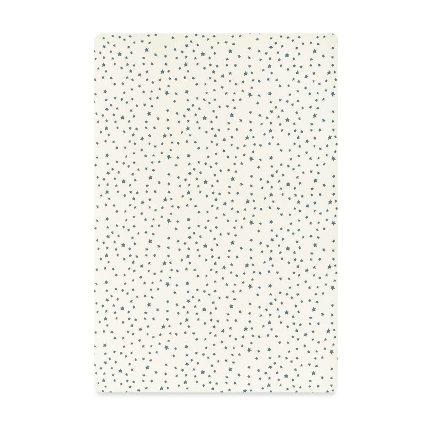 Mini Crib Sheet in GOTS Certified Organic Brushed Cotton in Ivory with Navy Stars