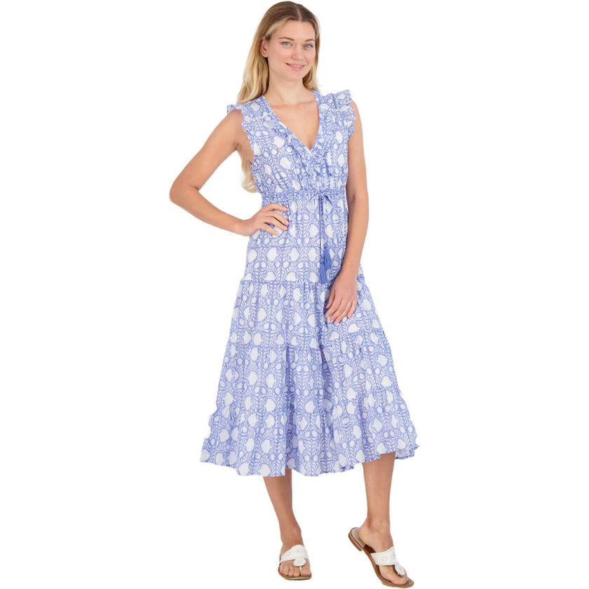 Women's Giselle Ruffle V-Neck Floral Maxi Dress, Blue