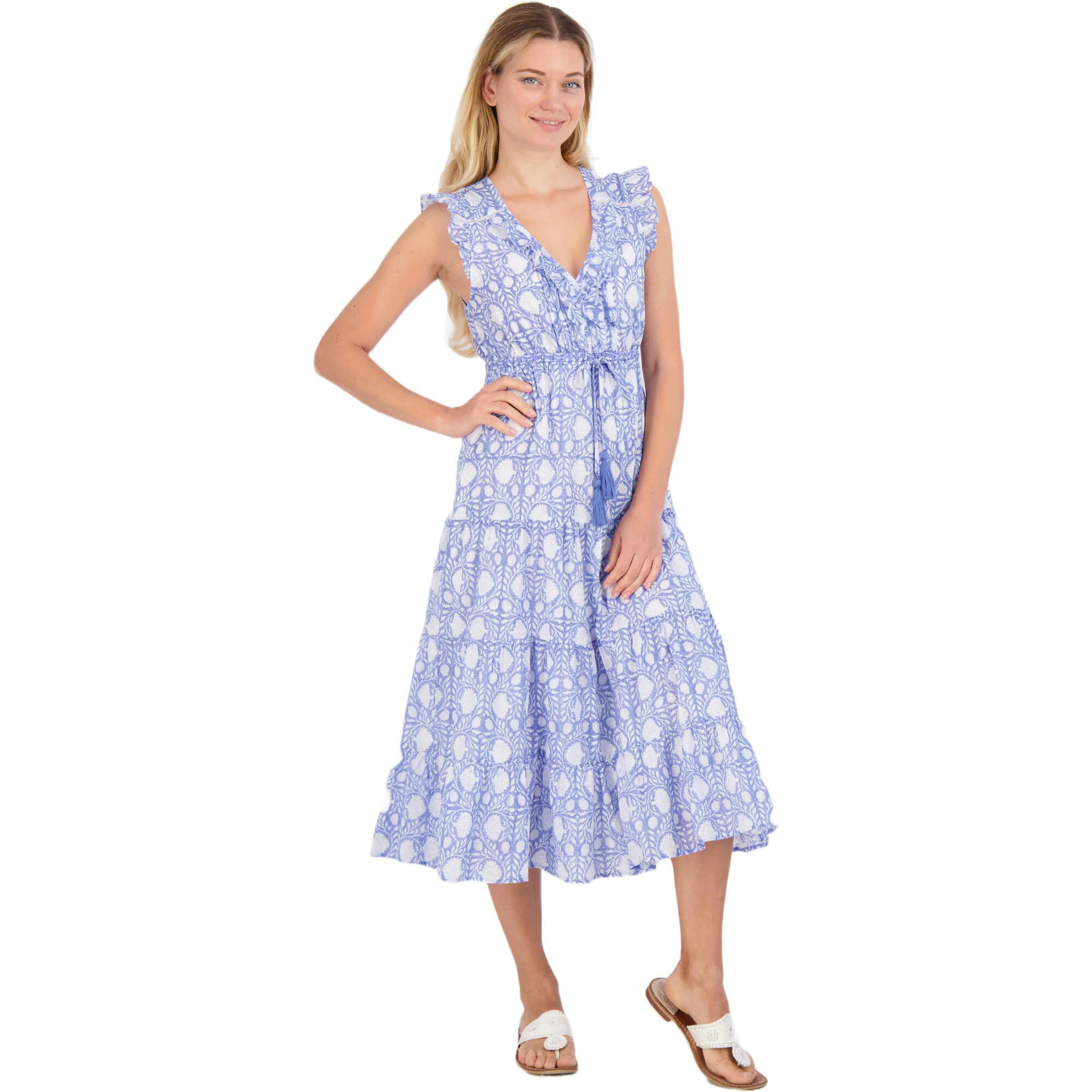 Women's Giselle Ruffle V-Neck Floral Maxi Dress, Blue