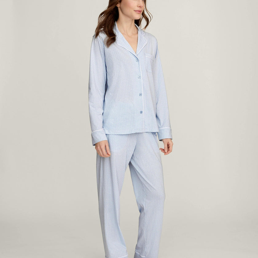 Women's Lightweight Pima Pajama Set in Periwinkle Geo