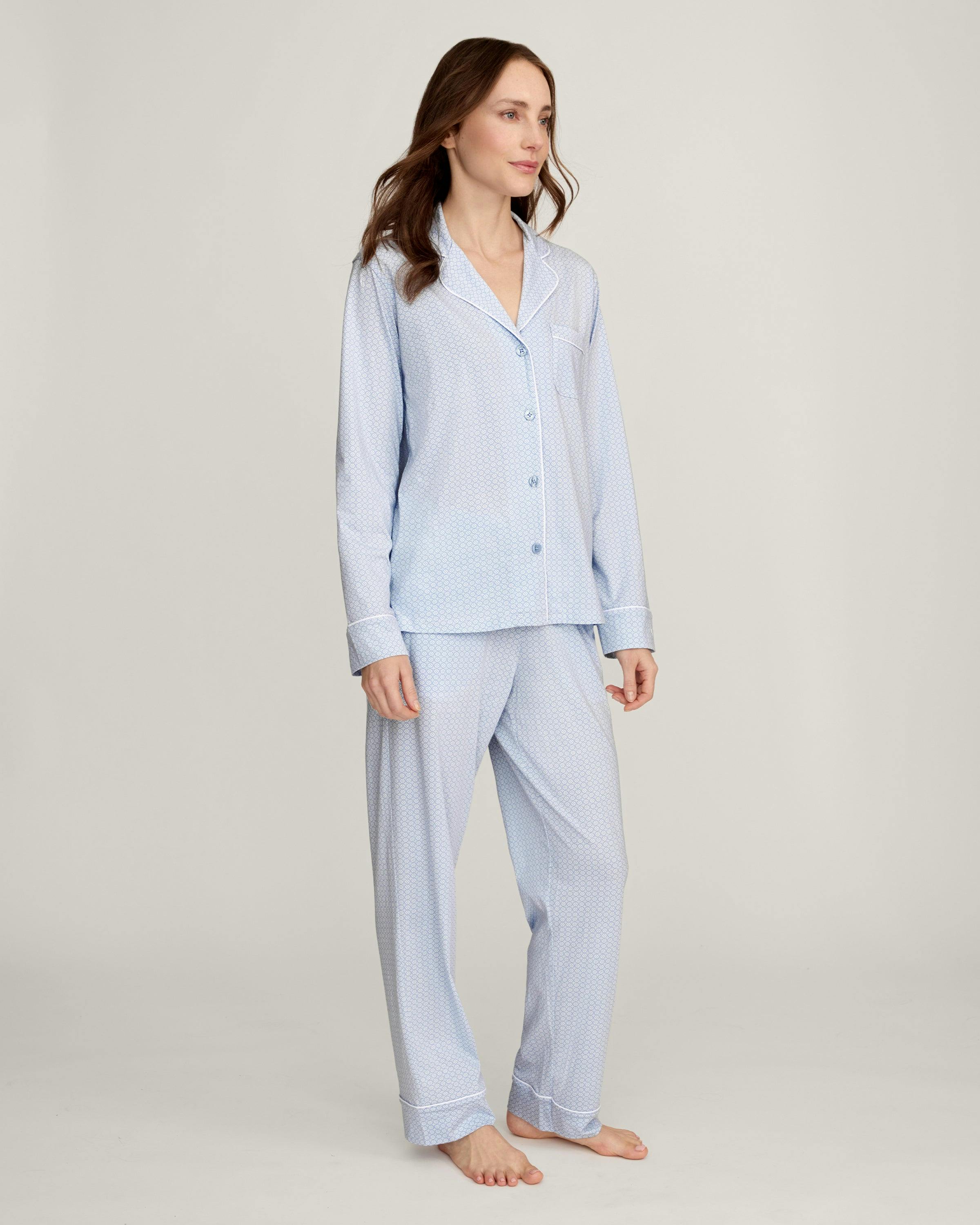 Women's Lightweight Pima Pajama Set in Periwinkle Geo