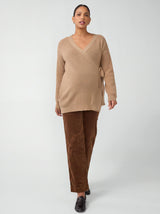 Ribbed Knit Crossover Maternity Nursing Cardigan