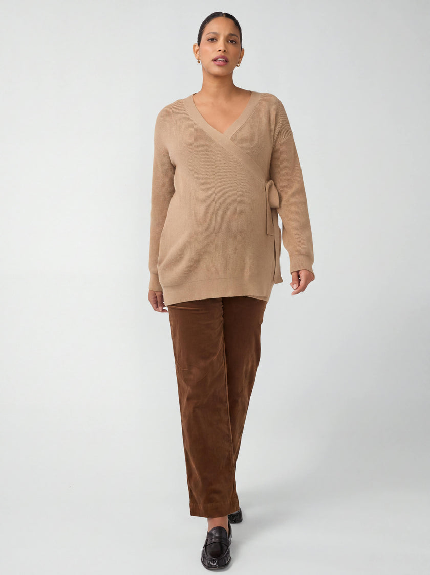 Ribbed Knit Crossover Maternity Nursing Cardigan