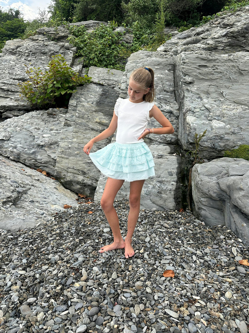 Girls Rib Flutter Sleeve Tank Top - Black