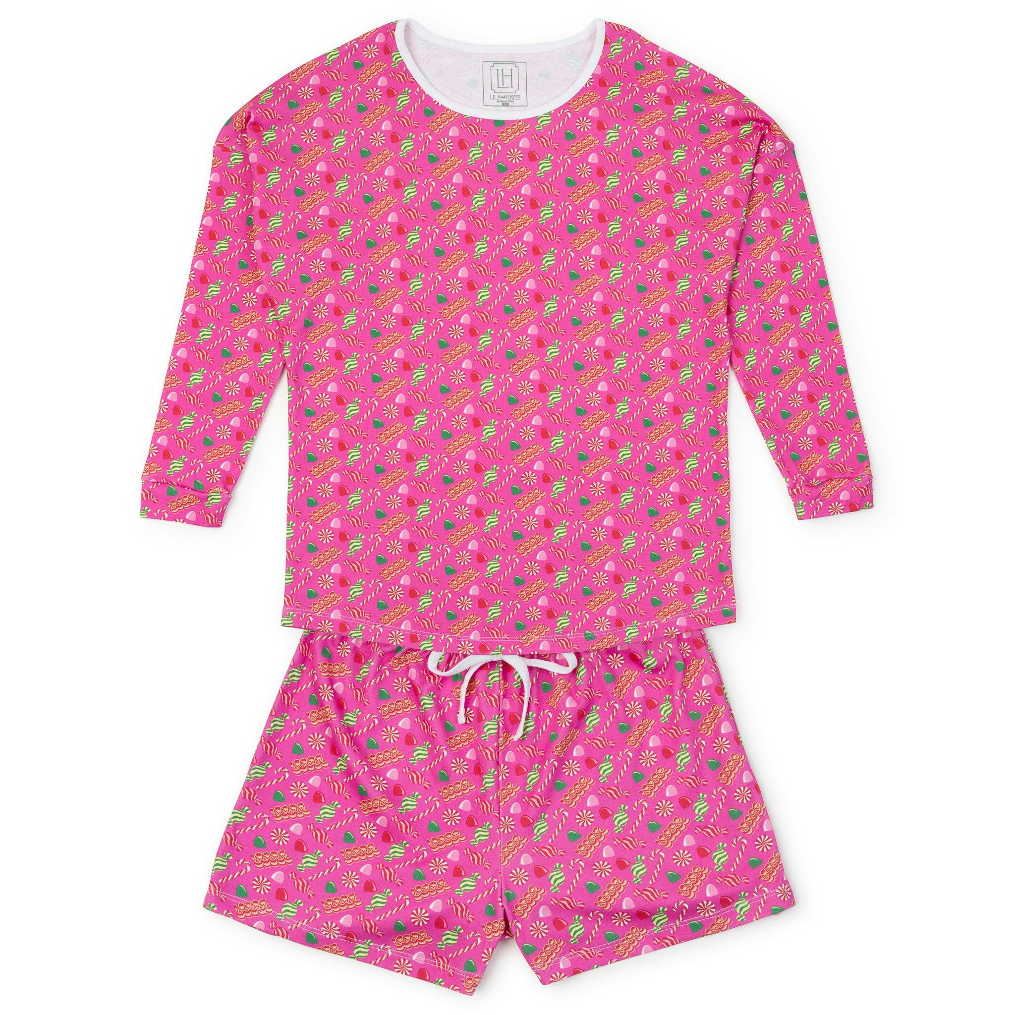 Anna Women's Longsleeve Short Set - Christmas Candy Pink