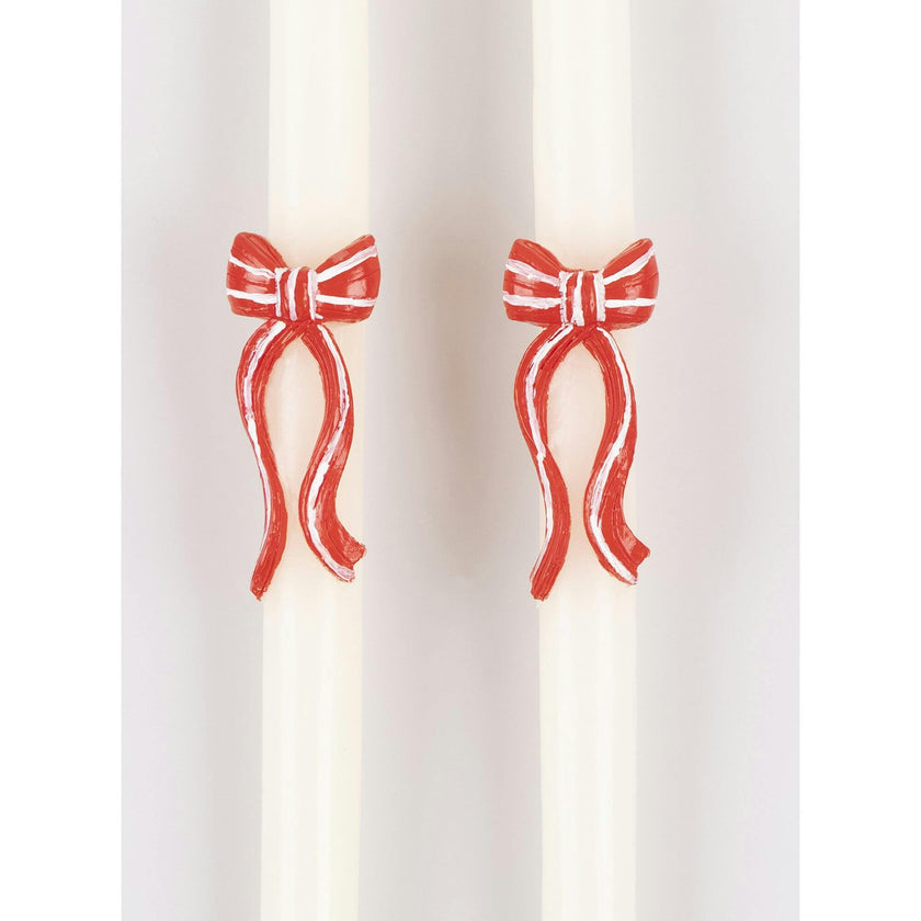 Red Stripy Bow Table Candles