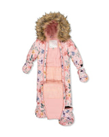 Baby One Piece Snowsuit Adapted For Car Seats Pink Floral Print