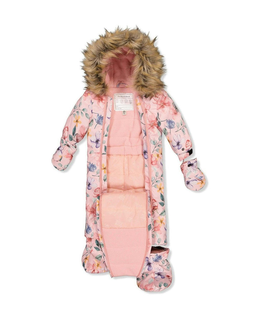 Baby One Piece Snowsuit Adapted For Car Seats Pink Floral Print