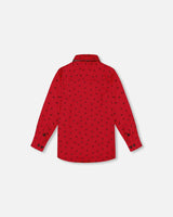 Printed Reindeer Poplin Shirt With Bow Tie Red