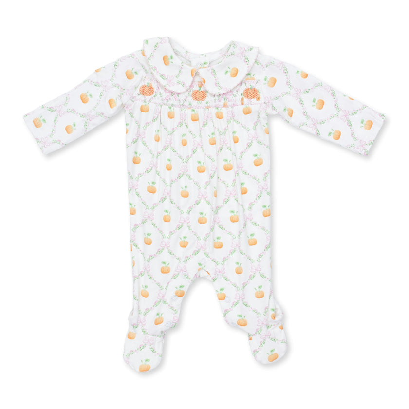 Pretty Pumpkin Trellis - Smocked Peter Pan Snap Footie