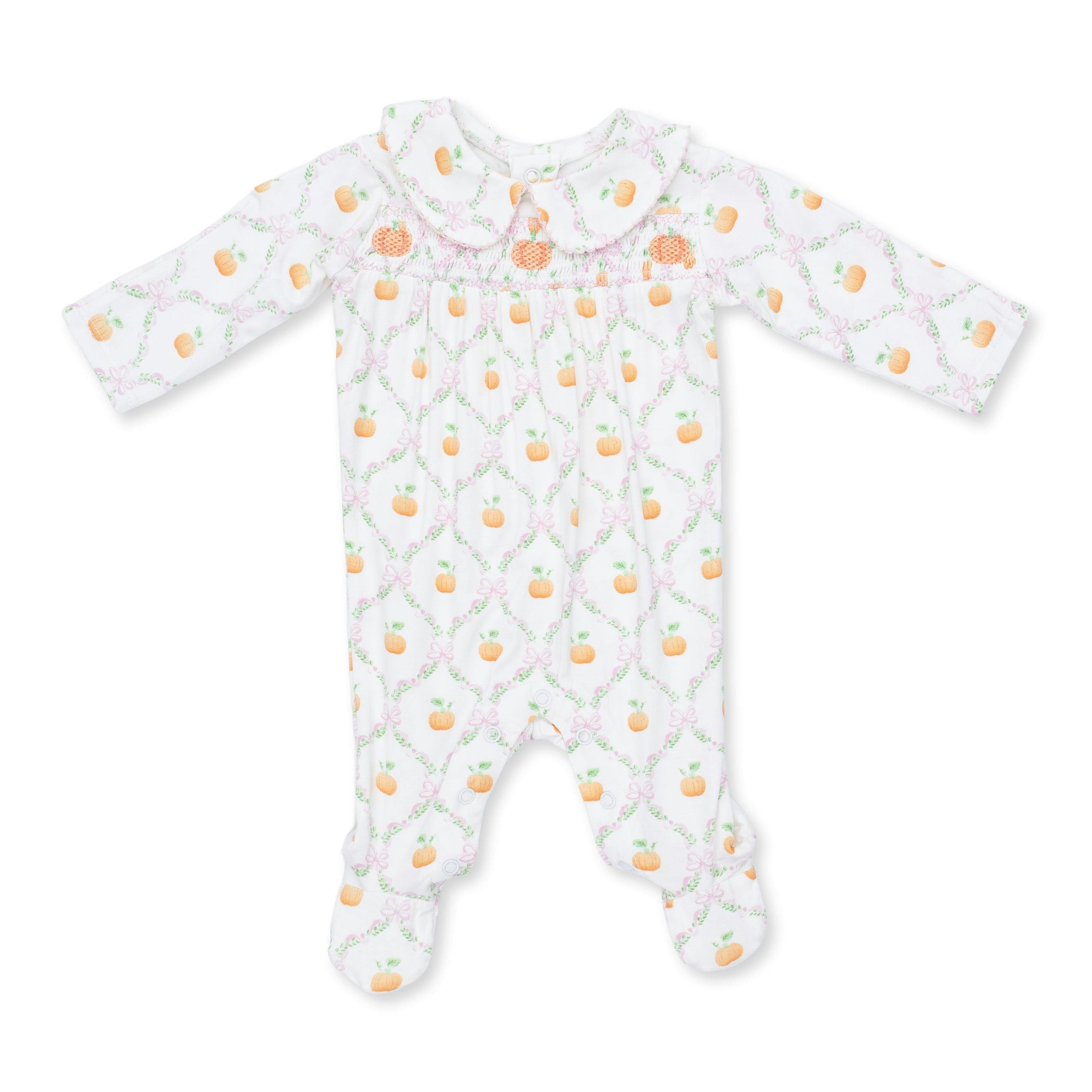 Pretty Pumpkin Trellis - Smocked Peter Pan Snap Footie