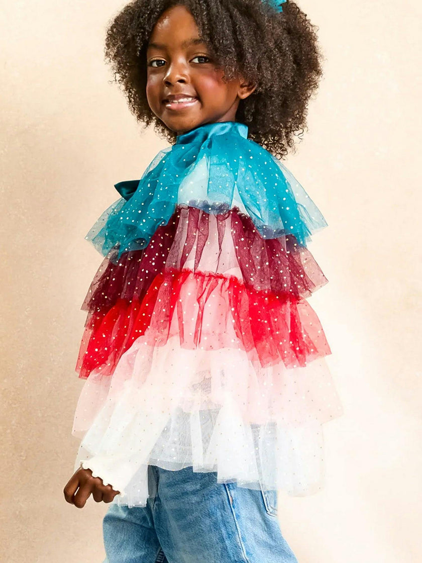 Holiday Holly Sparkly Tulle Cape for Girls