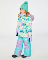 Two Piece Play Snowsuit Multicolored With A Diamond Pattern With Turquoise And Purple Pants