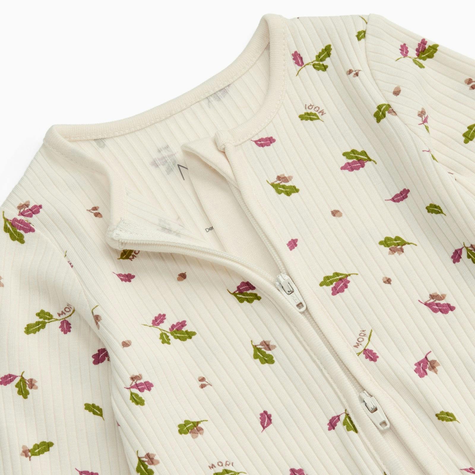 Woodland Leaves Ribbed Clever Zip Baby Pajamas