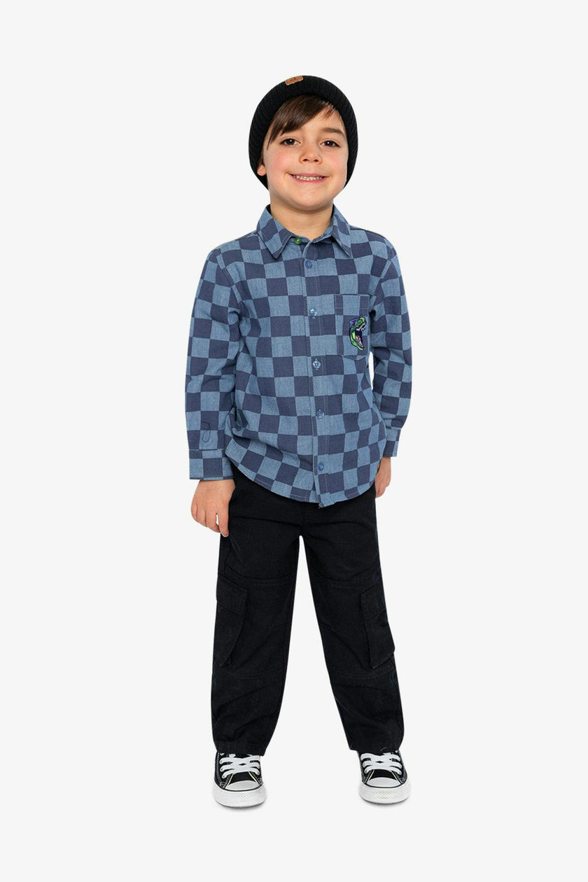 Chambray Shirt Blue Checkered Print
