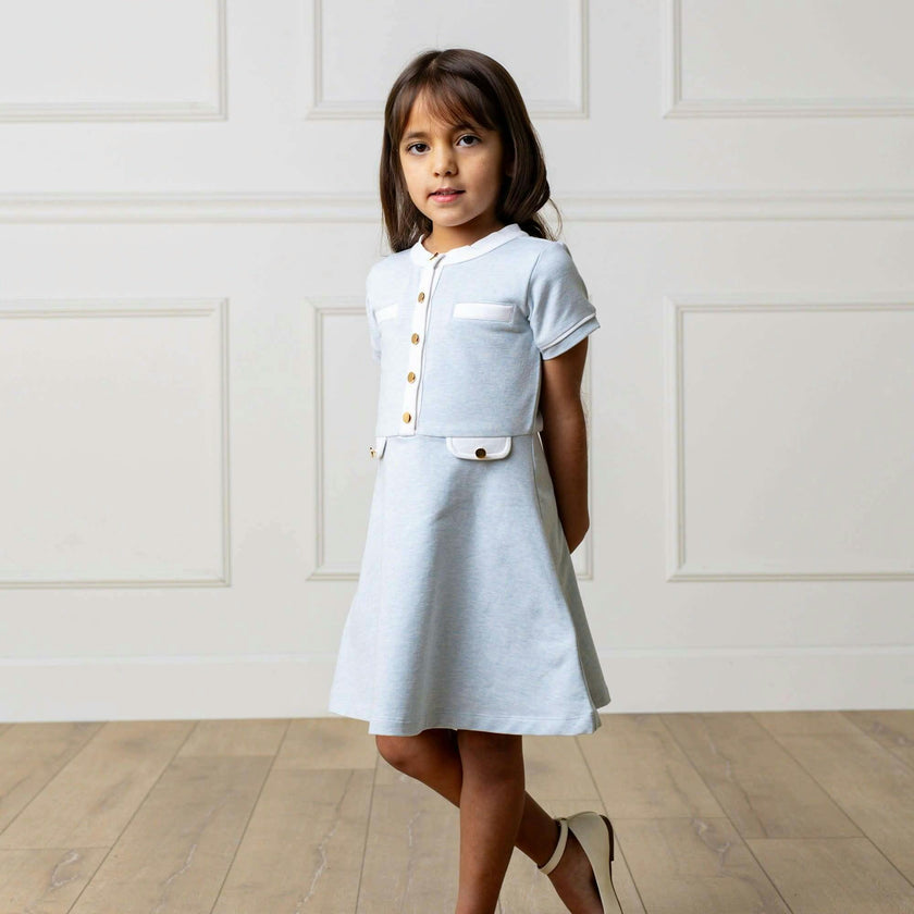 Organic Short Sleeve French Terry Contrast Trim Dress, Blue