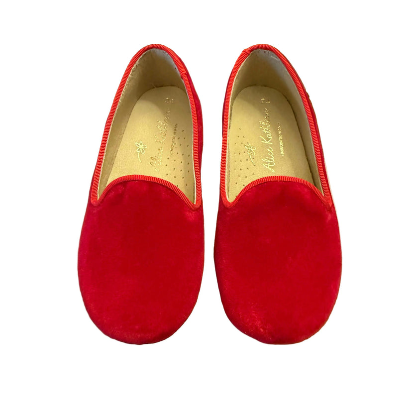 Boys Slippers in Red Velvet