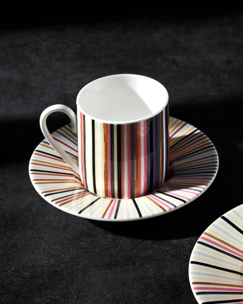 Coffee Cup & Saucer Stripes Set of 2 In Luxury Box Jenkins 156 Diam. 2.3"