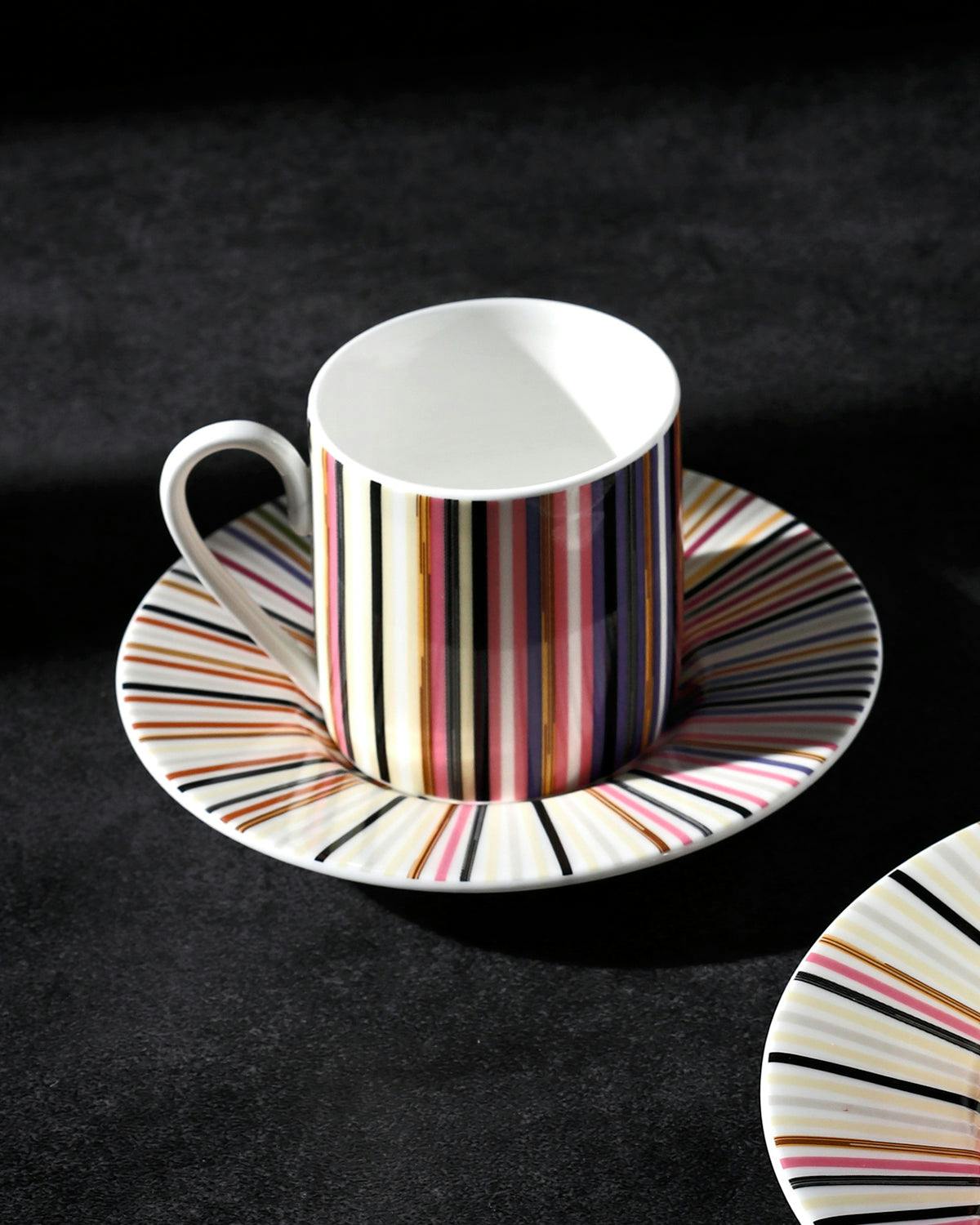 Coffee Cup & Saucer Stripes Set of 2 In Luxury Box Jenkins 156 Diam. 2.3