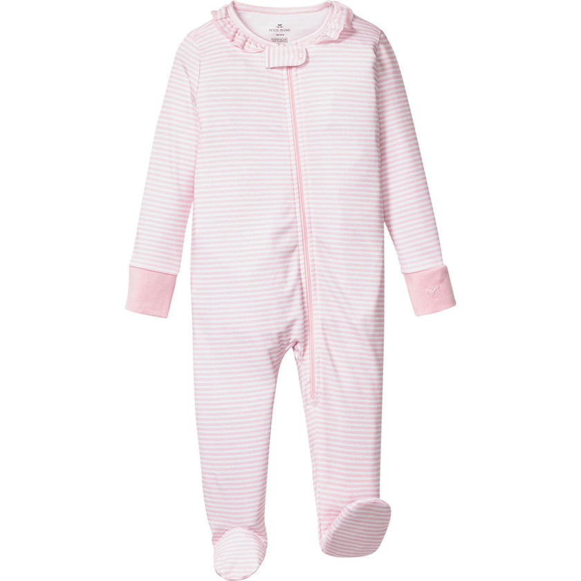 Baby's Pima Ruffle Collar Romper in Pink Stripe