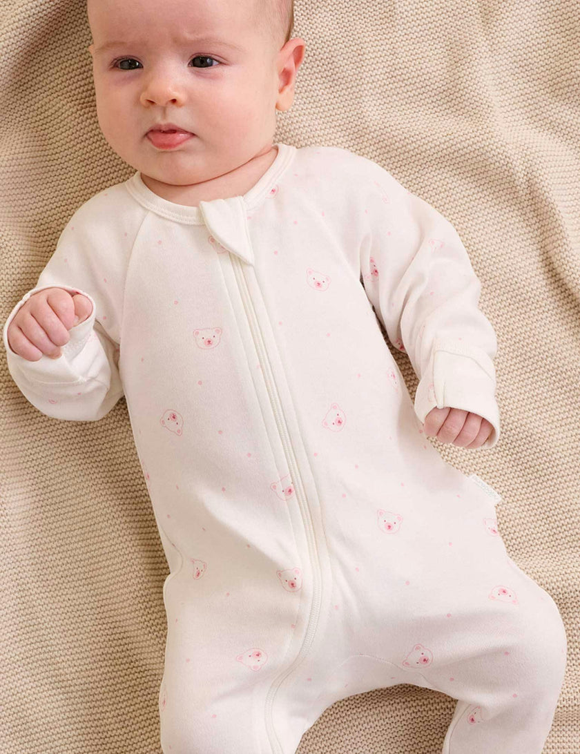 4 Pack Zip Growsuit Pale Pink Bear Pack
