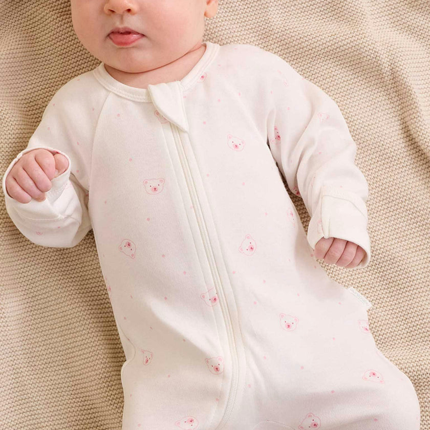 4 Pack Zip Growsuit Pale Pink Bear Pack