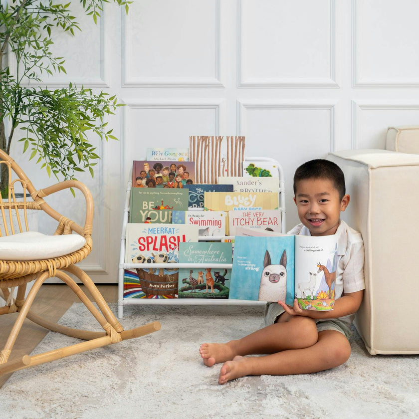 Handcrafted - Elena Kids Montessori Bookshelf (White) - Rattan Wicker