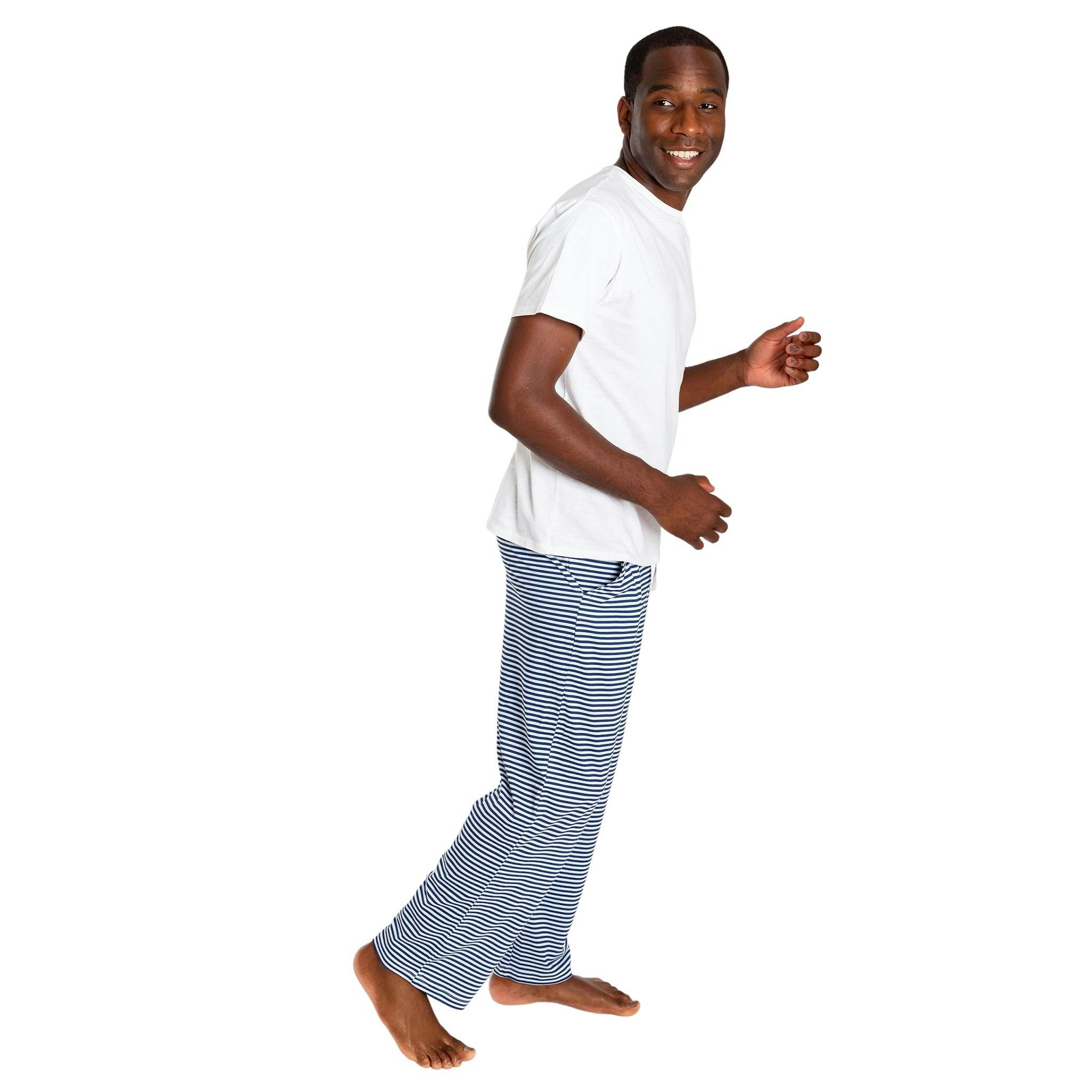 Men's Marina Jersey PJ Pants - Navy Stripe Organic Stretch Cotton