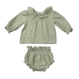Baby Girl Gauze Blouse Set in Sage