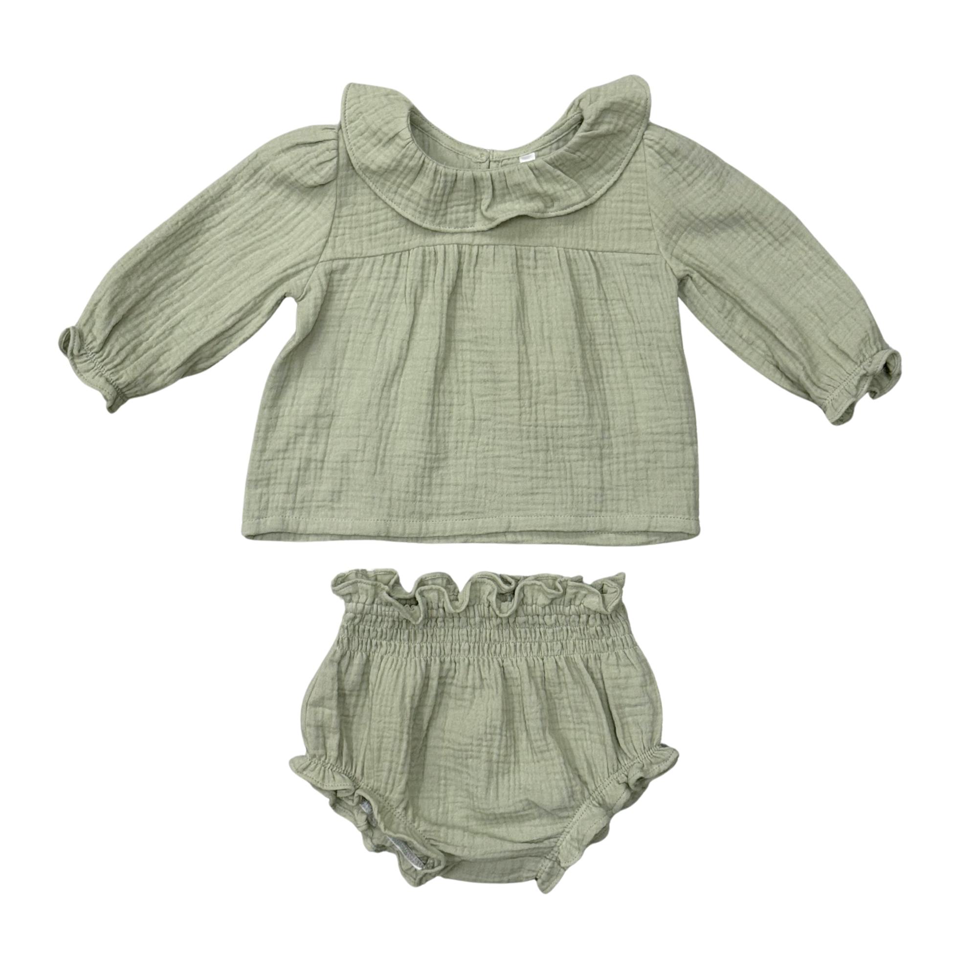 Baby Girl Gauze Blouse Set in Sage