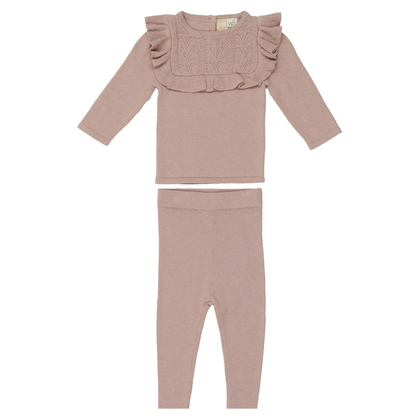 Ruffle Bib Long Sleeve Sweater & Pant 2-Piece Set