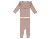Ruffle Bib Long Sleeve Sweater & Pant 2-Piece Set