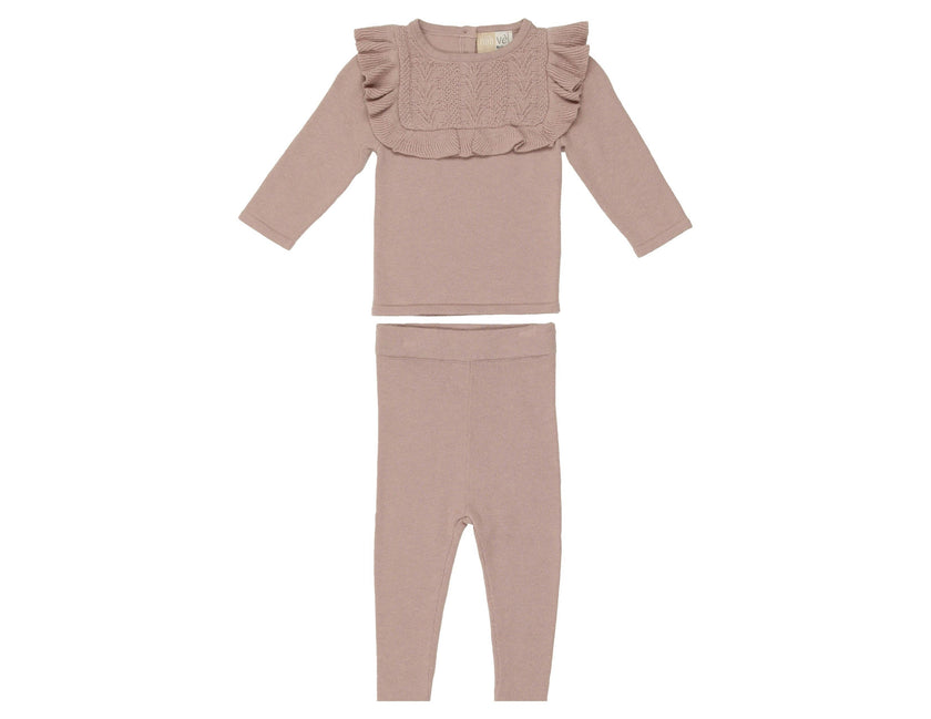 Ruffle Bib Long Sleeve Sweater & Pant 2-Piece Set