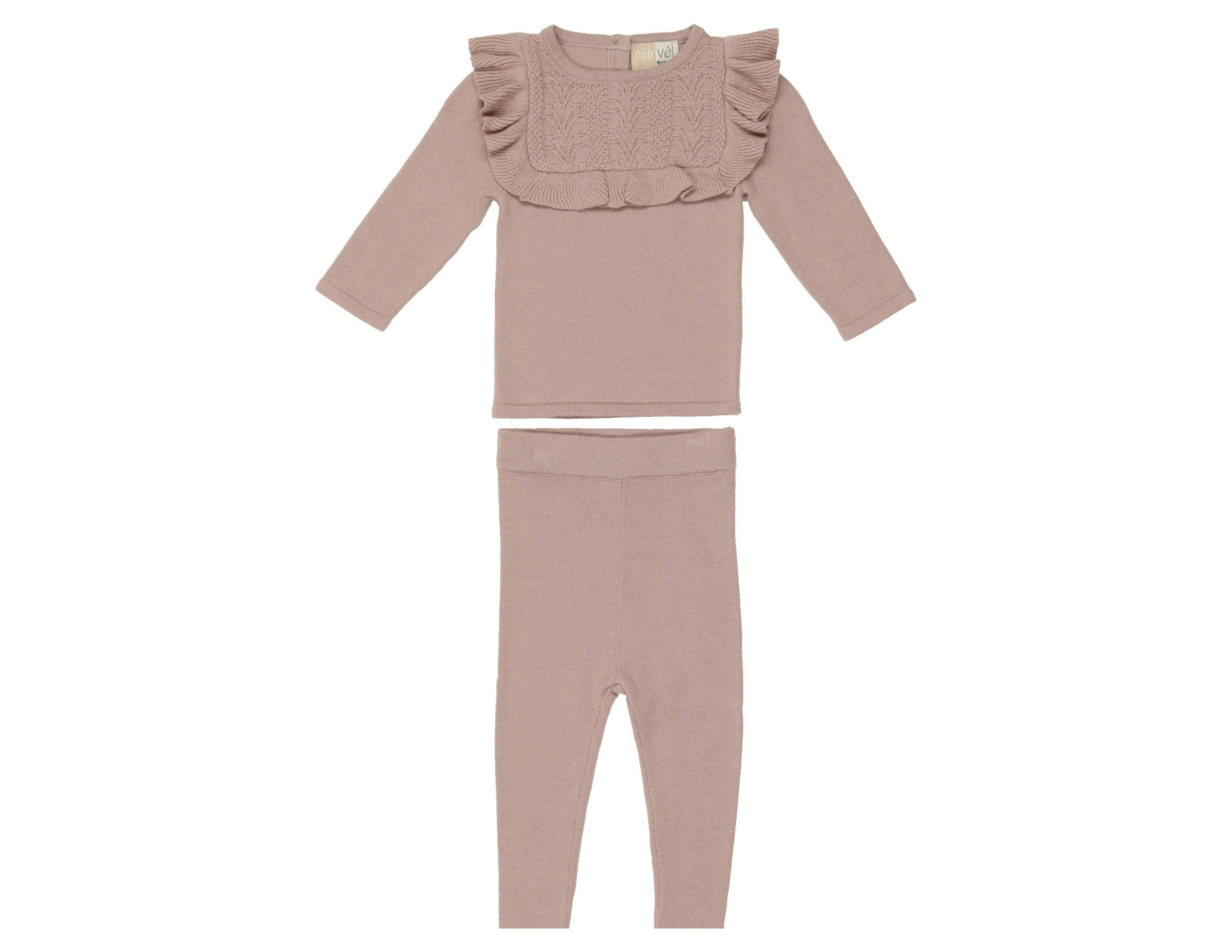 Ruffle Bib Long Sleeve Sweater & Pant 2-Piece Set