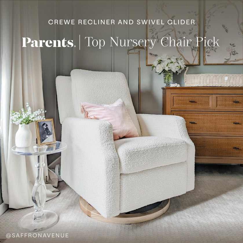Crewe Recliner and Swivel Glider in Ivory Boucle w/Light Wood Base