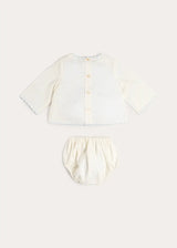 Whale Embroidered Scallop Edge Two Piece Set in Blue (1-6mths)
