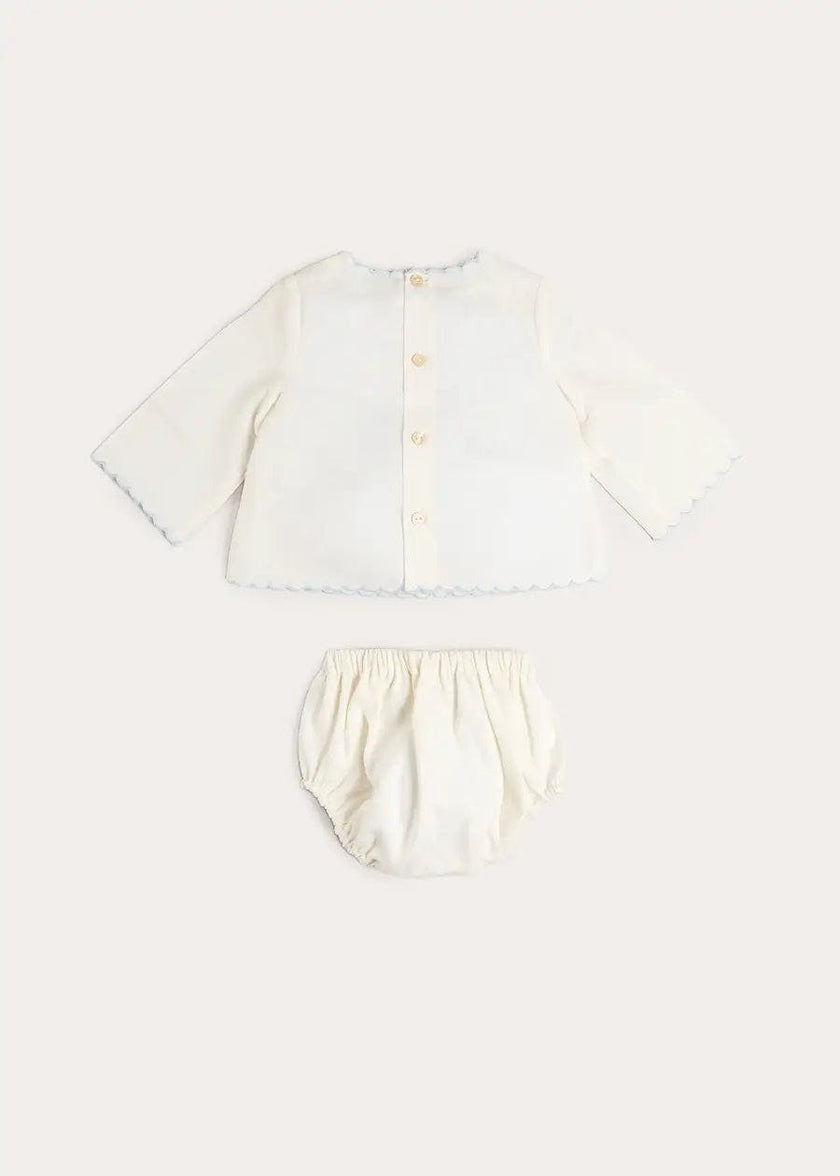 Whale Embroidered Scallop Edge Two Piece Set in Blue (1-6mths)