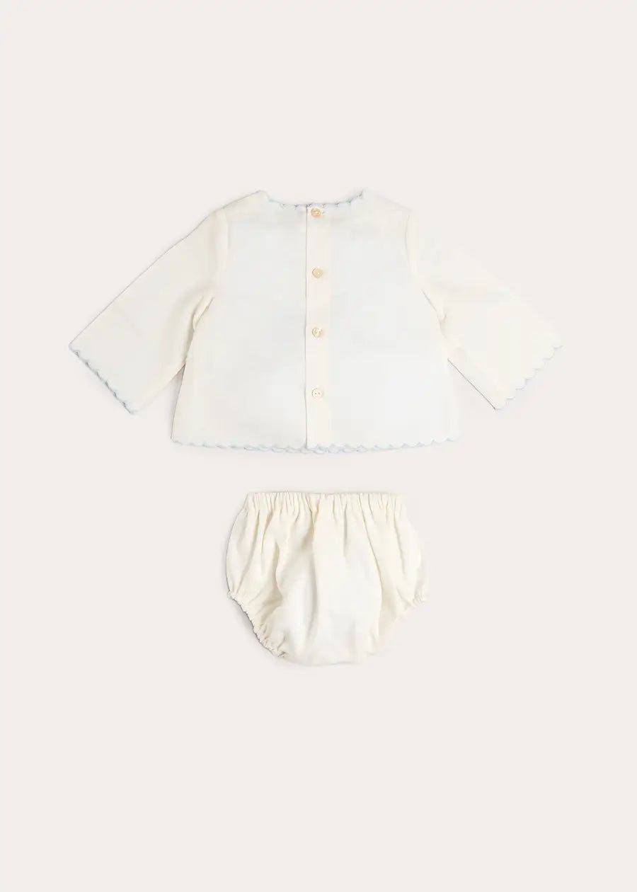 Whale Embroidered Scallop Edge Two Piece Set in Blue (1-6mths)