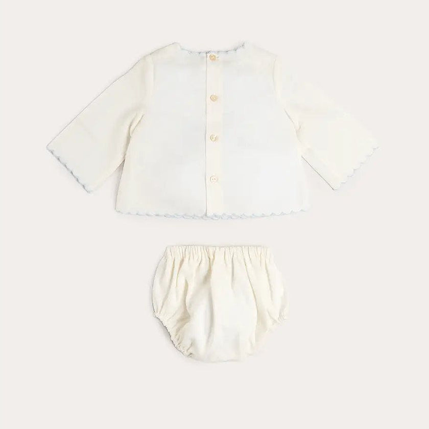 Whale Embroidered Scallop Edge Two Piece Set in Blue (1-6mths)