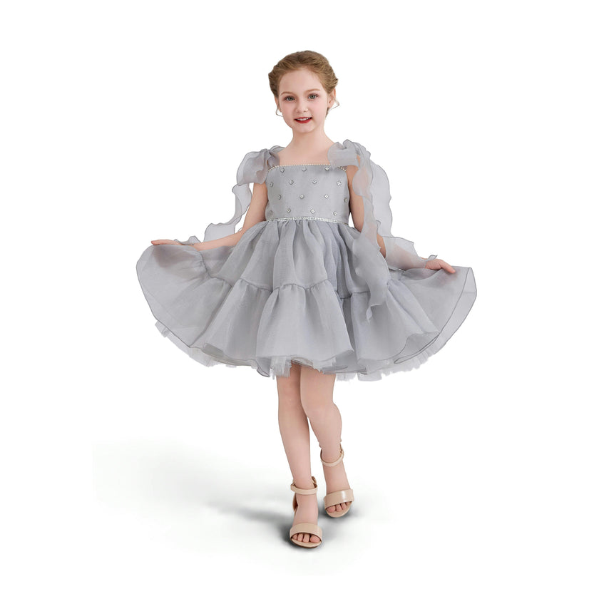Light Aureline Gray Ruffled Party Dress