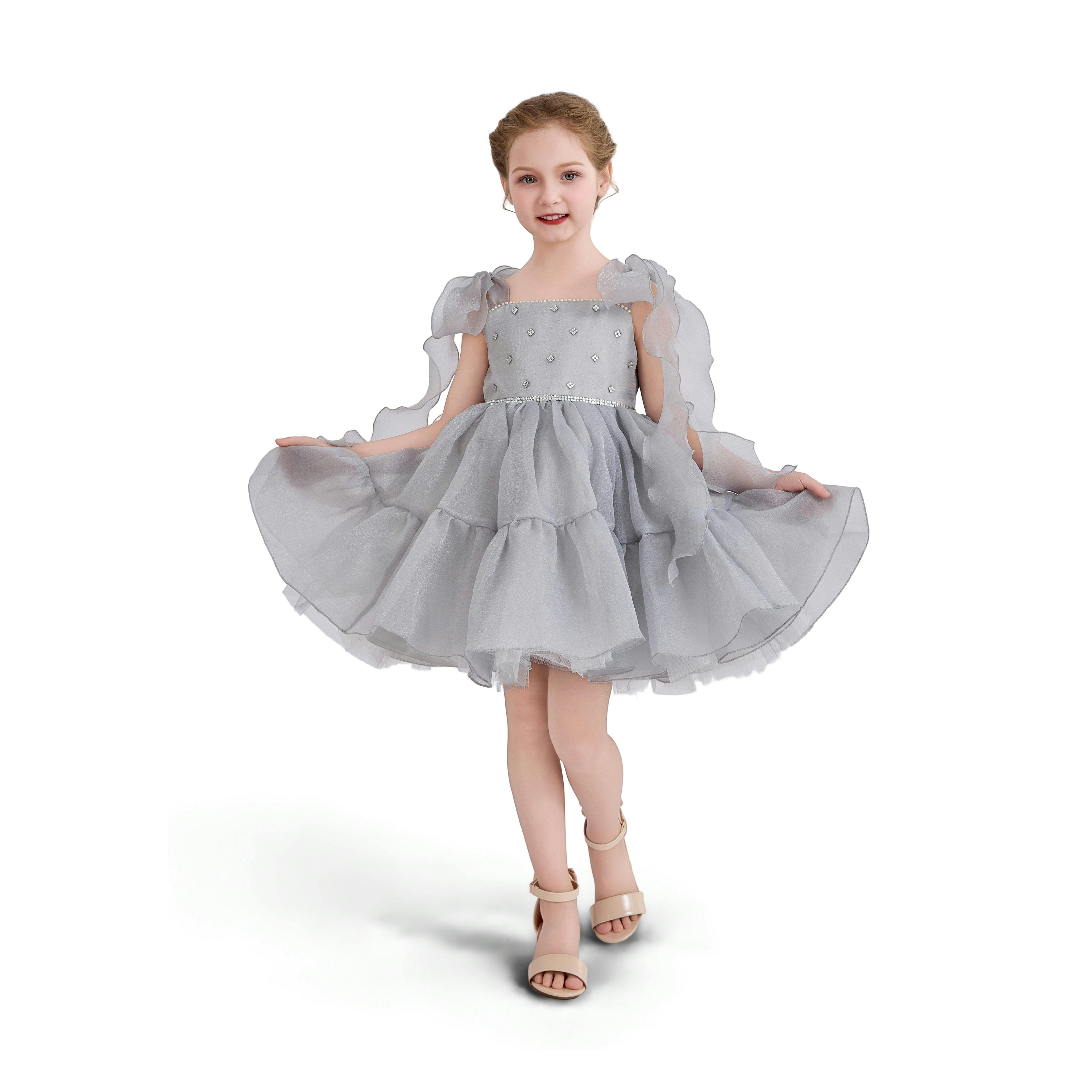 Light Aureline Gray Ruffled Party Dress