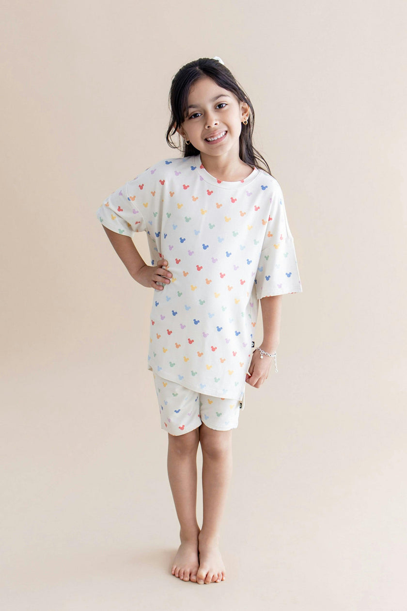 Toddler Biker Short Set in Pastel Mickey Mouse