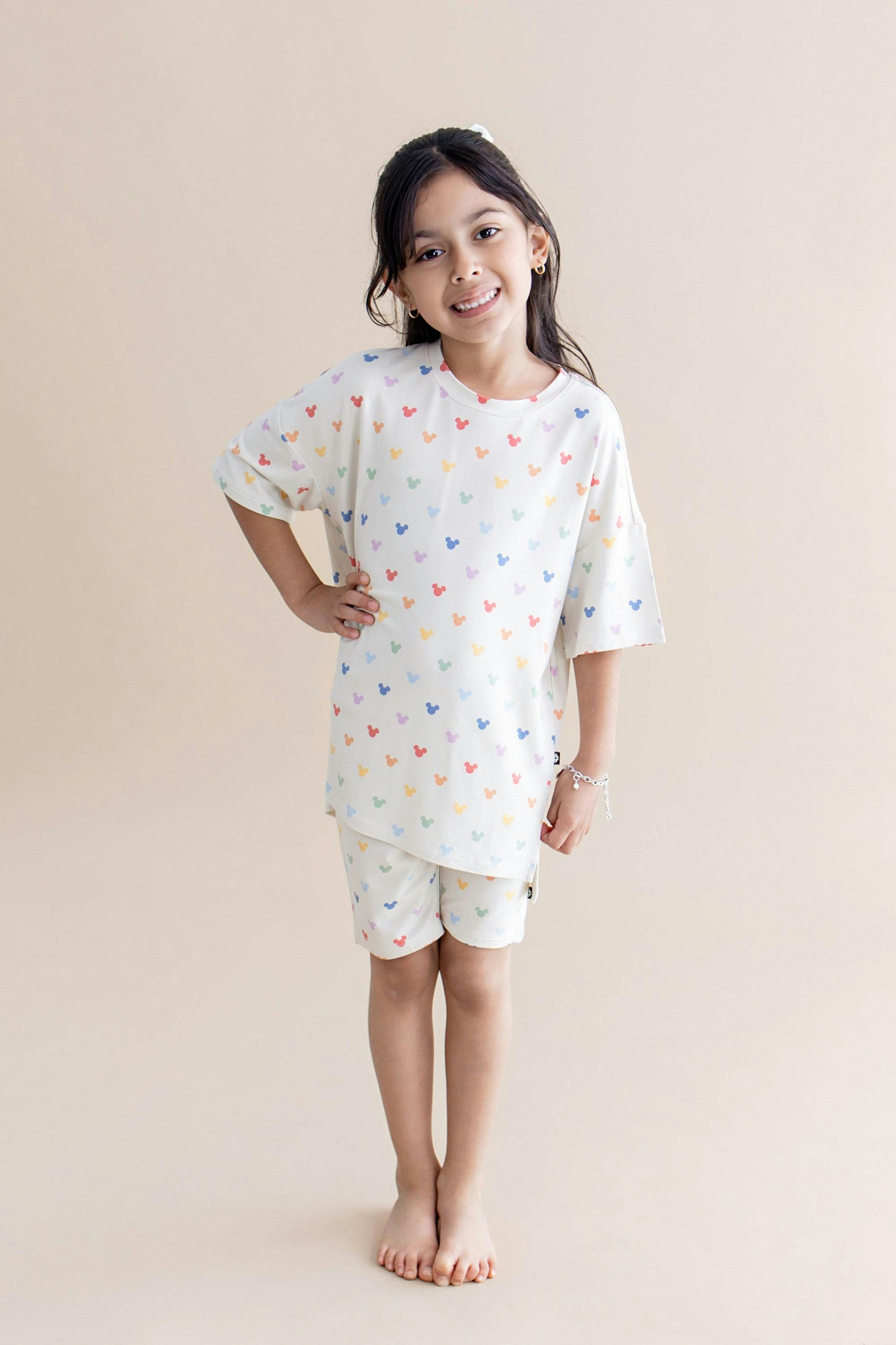 Toddler Biker Short Set in Pastel Mickey Mouse