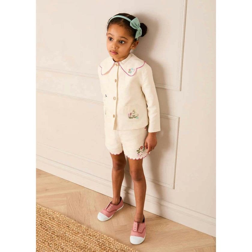 Wildflower Embroidered Scallop Edge Shorts in Cream (4-12yrs)