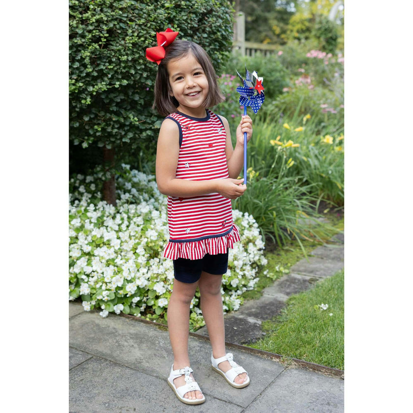 Stripe Knit Short Set With Emb Hearts