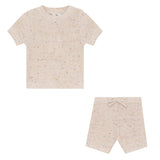 Speckled Knitted Waffle Knit Ribbed Top and Shorts Two Piece Set