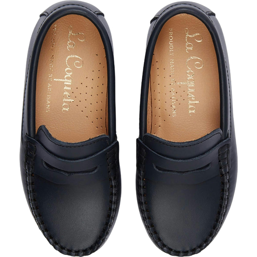 Navy Leather Boy Loafer Shoes