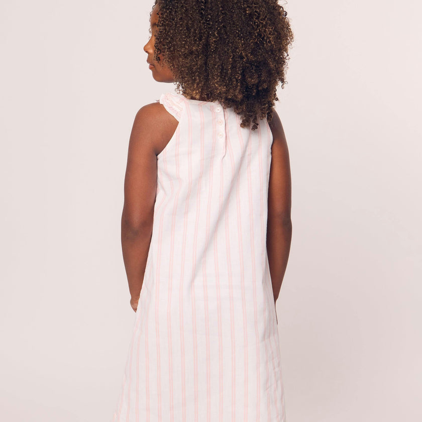 Girl's Twill Amelie Nightgown in Pink and White Stripe