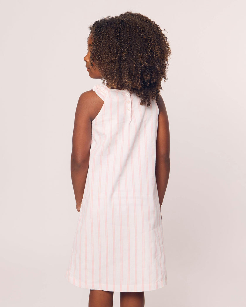 Girl's Twill Amelie Nightgown in Pink and White Stripe